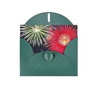 Carte de vœux WHJSHOP vert foncé avec impression splendide feux d'artifice - Papier nacré haut de gamme double face effet perlé avec boucle d'amour et enveloppe en papier perlé