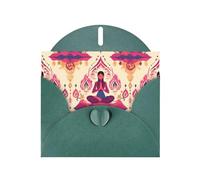 Carte de vœux WHJSHOP vert foncé avec impression yoga méditation - Papier nacré haut de gamme double face effet perle avec boucle d'amour et enveloppe en papier perlé