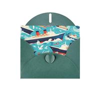 Carte de vœux WHJSHOP vert foncé avec imprimé bateau de croisière - Papier nacré double face haut de gamme effet perle avec boucle d'amour et enveloppe en papier perlé
