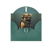 Carte de vœux WHJSHOP vert foncé avec imprimé chien carlin - Papier nacré double face haut de gamme effet perle avec boucle d'amour et enveloppe en papier perlé