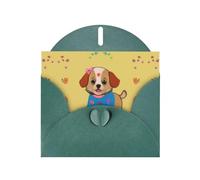 Carte de vœux WHJSHOP vert foncé avec imprimé chien de dessin animé - Papier nacré haut de gamme avec effet nacré double face