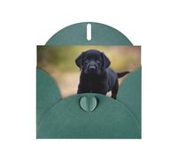 Carte de vœux WHJSHOP vert foncé avec imprimé chiot labrador noir - Papier nacré haut de gamme double face effet perlé avec boucle d'amour et enveloppe en papier nacré