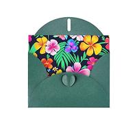 Carte de vœux WHJSHOP vert foncé avec imprimé fleurs colorées - Papier nacré double face haut de gamme effet perle avec boucle d'amour et enveloppe en papier perlé