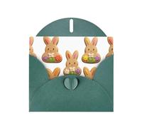 Carte de vœux WHJSHOP vert foncé avec imprimé floral lapin cookies - Papier nacré haut de gamme double face effet perlé avec boucle d'amour et enveloppe en papier perlé