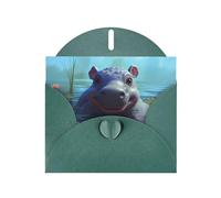 Carte de vœux WHJSHOP vert foncé avec imprimé hippopotame - Papier nacré double face haut de gamme effet perle avec boucle d'amour et enveloppe en papier nacré