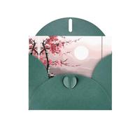 Carte de vœux WHJSHOP vert foncé - Bambou et cerisier en fleurs - Papier nacré haut de gamme avec effet nacré double face