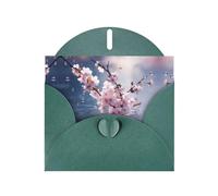 Carte de vœux YYHWHJDE Cherry Blossoms In The Water vert foncé 15,2 x 10,2 cm avec effet nacré double face et encre respectueuse de l'environnement