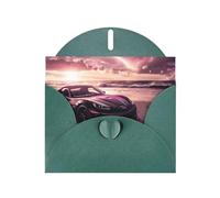 Carte de vœux YYHWHJDE Sports Car by the sea vert foncé 15,2 x 10,2 cm avec effet nacré double face et encre respectueuse de l'environnement