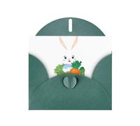 Carte de vœux YYHWHJDE vert foncé avec petit lapin blanc dans le panier de carottes 15,2 x 10,2 cm - Design tendance et unique pour diverses occasions