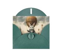 Carte de vœux YYHWHJDE vert foncé avec petit lapin gris sur montgolfière 15,2 x 10,2 cm - Design tendance et unique pour diverses occasions