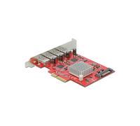 Carte DeLOCK PCIe x4 vers 4x USB 3.2 Gen 2 Type-A 10 Gbps, alimentation SATA optionnelle, 2A par port, compatible Windows/Linux
