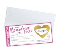 Carte d'embarquement pour anniversaire, 5 cartes de révélation surprise avec autocollants et enveloppes dorés en forme de cœur, ticket cadeau d'anniversaire à faire soi-même pour enfants, adolescents