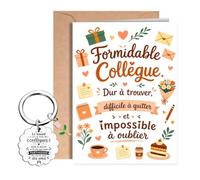 Carte Depart Collegue de Travail, Cadeau Départ Collègue avec Porte-Clés | Carte avec enveloppe kraft et porte-clés souvenir, pour pot de départ, changement de travail et au revoir entre collègues