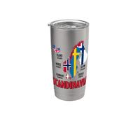 Carte des drapeaux scandinaves - Lettrage nordique noir Gobelet isotherme en acier inoxydable double paroi