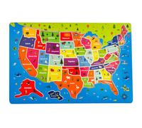 Carte des États-Unis, Puzzles pour Enfants, 45 pièces, Puzzle de Carte des États-Unis en Bois magnétique pour Enfants de 4 à 6 Ans, Rouge