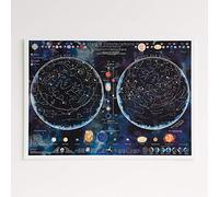 Carte des étoiles et des constellations phosphorescentes - Affiche du ciel nocturne pour les observateurs d'étoiles - 84,1 x 59,4 cm