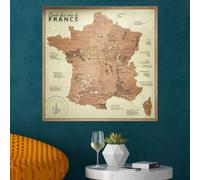 Creatifwood Carte des vins de France et des régions viticoles en bois décoration murale - effet 3D unique (Beige)
