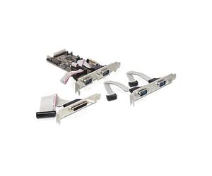 Carte d'extension DeLOCK 89177 PCIe vers 4 ports Série et 1 port Parallèle - Chipset Moschip - Compatibilité Windows 2000/XP/Server-2003/Vista