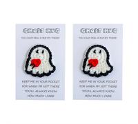 Carte d'Halloween faite à la main au crochet - Mini tortue fantôme de poche, carte de vœux mignon de fantôme, mini figurine effrayante cadeau pour amis et famille, cartes et stock de cartes