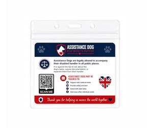 Carte d'identification pour chien avec porte-carte d'identité | Code QR inclus, handicap caché, informations sur la loi sur l'égalité, carte de 85 x 55 mm, support en plastique transparent