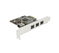 Carte d'Interface DeLOCK 89864 PCIe vers IEEE 1394/Firewire, chipset Texas Instruments, 3 ports FireWire 800 externes, 1 port interne, 0.8 Gbit/s, support Windows et Linux