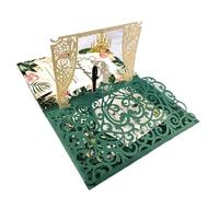 Carte d'invitation de mariage 3D Pop Up à trois volets, carte de vœux découpée au laser(Green)