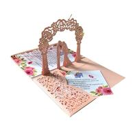 Carte d'invitation de mariage 3D Pop Up à trois volets, carte de vœux découpée au laser(Pink)