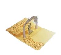 Carte d'invitation de mariage 3D Pop Up à trois volets, carte de vœux découpée au laser(Yellow)