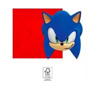 Carte d'invitation Sonic the Hedgehog Sega + Enveloppe (6 pièces) Numéro d'article : PNN95922, Anniversaire enfants Sonic