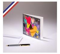 Carte double All you need is love créée et imprimée en France sur papier certifié PEFC - Cœurs multicolores et multi-motifs G