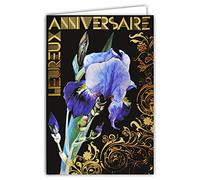 Carte Double Anniversaire - Fleurs avec Dorure - Format 12 x 17,5 cm - Meilleurs Vœux - Enveloppe Blanche - Message Original - Fabriquée en France- Afie 69-7002