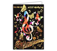 Carte Double Anniversaire - notes de musique avec Dorure - Format 12 x 17,5 cm - Meilleurs Vœux - Enveloppe Blanche - Message Original - Fabriquée en France- Afie 69-7008