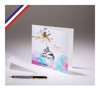 Carte double Florilège créée et imprimée en France - Joyeux Anniversaire et cupcake étincelant G