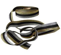 Carte Dozio - Ruban polyester et lurex à trois lignes colorées or/argent/noir - H. 25 mm - Longueur 25 m - 1 roche