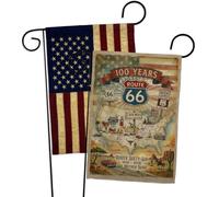 Carte du centenaire de la route 66 - Drapeau vintage des États-Unis - Décoration murale - Carte historique des 100 ans - Bandera de USA - Poster vintage patriotique - Décoration de jardin américain