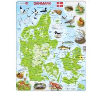 Carte Du Danemark Avec Animaux - Cadre/Panneau Puzzle En Bois 29cm x 37cm