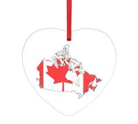 Carte du drapeau canadien imprimé cœur rond en acrylique Accessoires festifs Ornement pour Noël Multi Scène Décorations Cadeaux