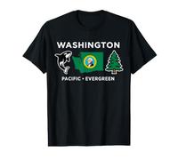 Carte du Drapeau de l'État de Washington Orca Evergreen Pacific Heritage T-Shirt Graphique avec Valeur