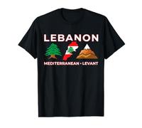 Carte du Drapeau du Liban Cèdre Arbre Montagnes Levant méditerranéen T-Shirt Graphique avec Valeur