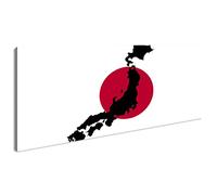 Carte du Japon sur drapeau du Japon - 60 x 30 cm - Impression numérique de qualité supérieure avec cadre en bois véritable