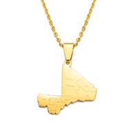 Carte Du Mali Avec Colliers À Pendentif Villes, Bijoux Ethniques Jaune/Blanc, Collier D'Amitié De La République Du Mali Pour Femmes Et Hommes, Bijoux Cadeau De Fête De Vacances, Blanc, 45 Cm Ou 1