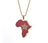 Carte Du Maroc, Colliers Pendentif Afrique - Drapeau Ethnique Goutte À Goutte D'Huile Cartes Hip Hop Collier Pendentif Charme, Pour Femmes Hommes Chaîne De Clavicule, Chandail Chaîne Mince Bijou