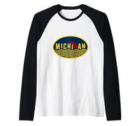 Carte du Michigan - Vagues des Grands Lacs - Vintage - Style Nautique rétro Manche Raglan