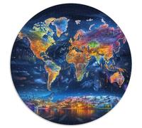 Carte du Monde 1000 Pièces Animation Puzzle Circulaire Qualité Supérieure De l'art De La DécoRation Moderne Adultes Et Enfants Dès 14 Ans 1000pcs (67.5x67.5cm)