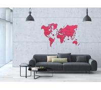 carte du monde 200 x 120 cm bois rouge 110 pièces