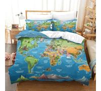 Carte du monde 3 Pièces Parure De Lit Pour Enfants Adultes,Ensemble Géographie Housse Couette Manette De Garçons,Microfibre Avec Taie D'oreiller De Lit Avec Fermeture À Éclai Super roi（260x220cm）