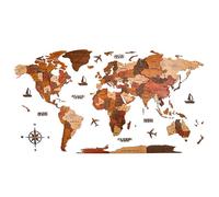 Carte du monde 3D en bois - Art mural moderne pour décoration d'intérieur - Grande carte de voyage pour la maison ou le bureau