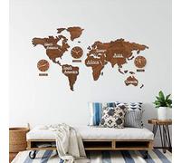 Carte du monde 3D en bois avec montres, jeu de montres en panneau MDF avec horloge Weltuhorhorhorloges murales, Bois / Marron, 115 x 65 cm (3 Uhren)