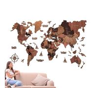 Carte du monde 3D en bois - Décoration murale - Avec montage mural - Carte tridimensionnelle éducative en bois - Œuvres d'art réalistes dans les noms d'État et les capitales