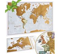Carte du Monde à gratter 59 x 42 cm + Carte à gratter de l'Europe en Bonus - Mise à jour 2025 - Maps International + de 50 ans d'expérience dans la cartographie